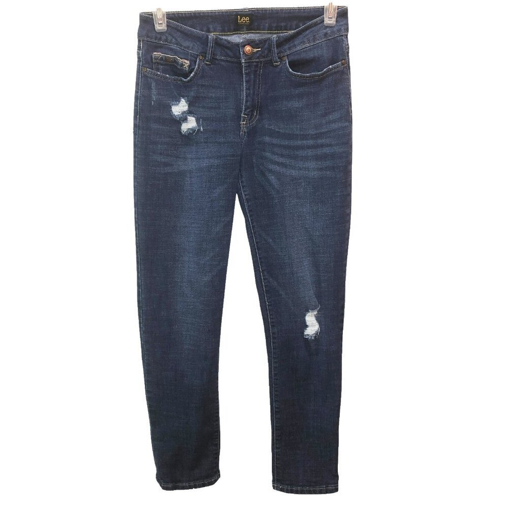 Lee Womens Size 8 Medium Distressed Pockets Denim Skinny Jeans 28 x 28